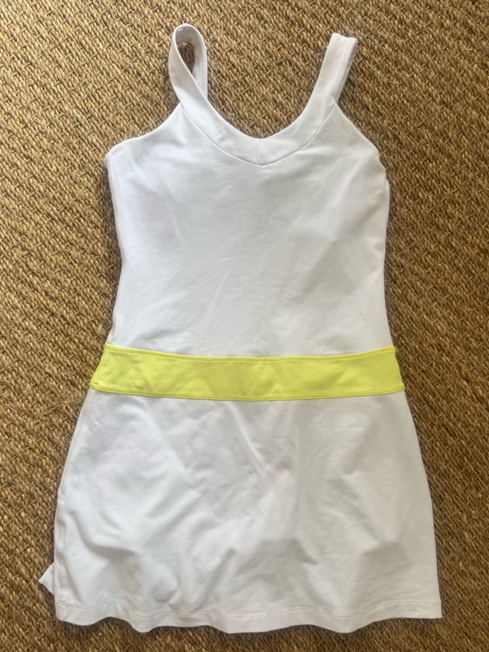 Ivivva White Tennis Dress w/ Neon Yellow Waist Band Pleated Skirt Girls size 14